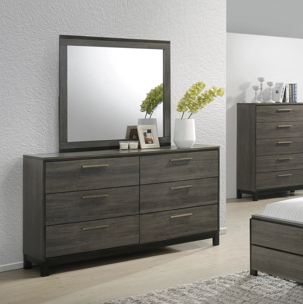 Antique Grey Wood 6 Drawers Dresser and Mirror A2063