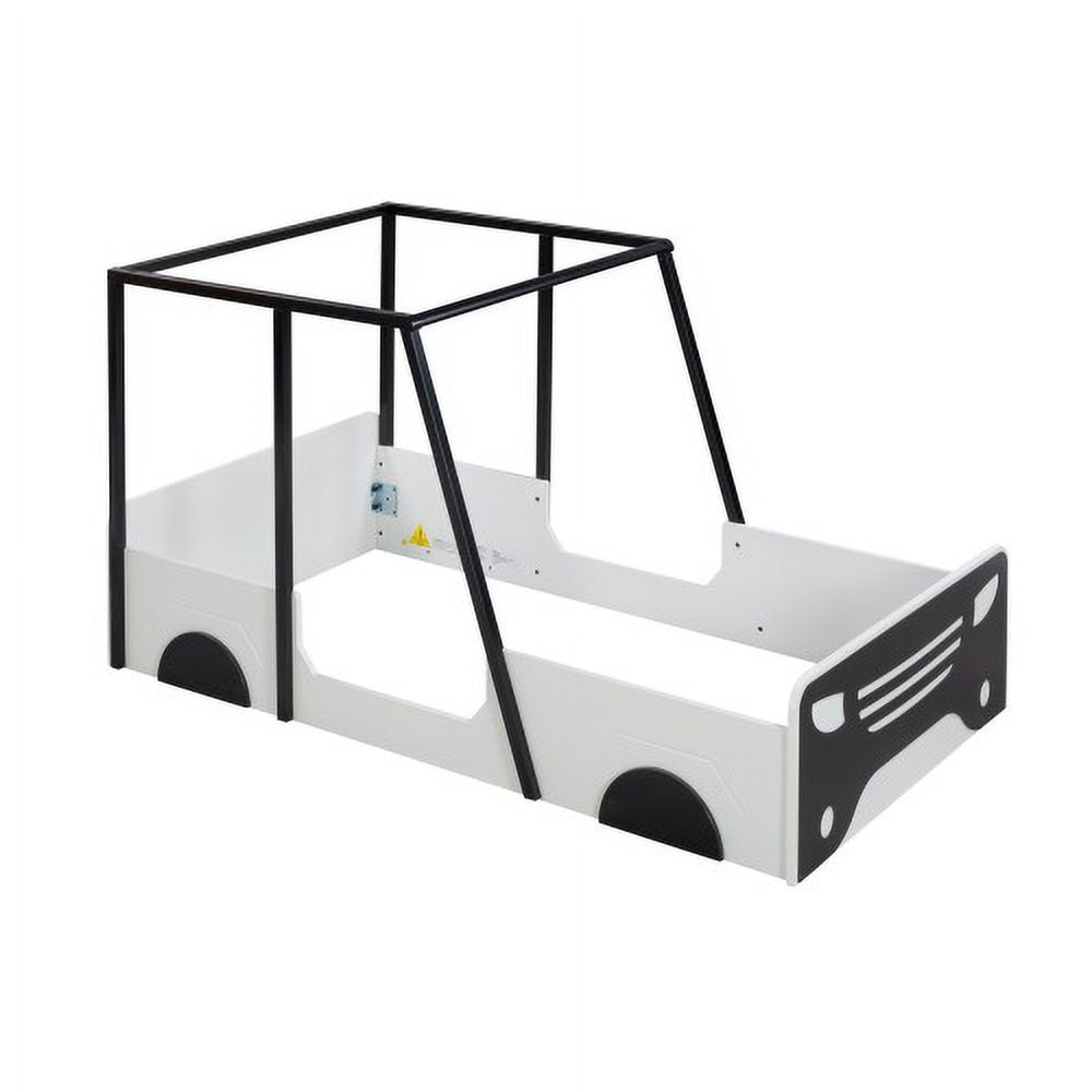 Twin Size Solid Wood Car Bed Frame with Wheels and Door A342481