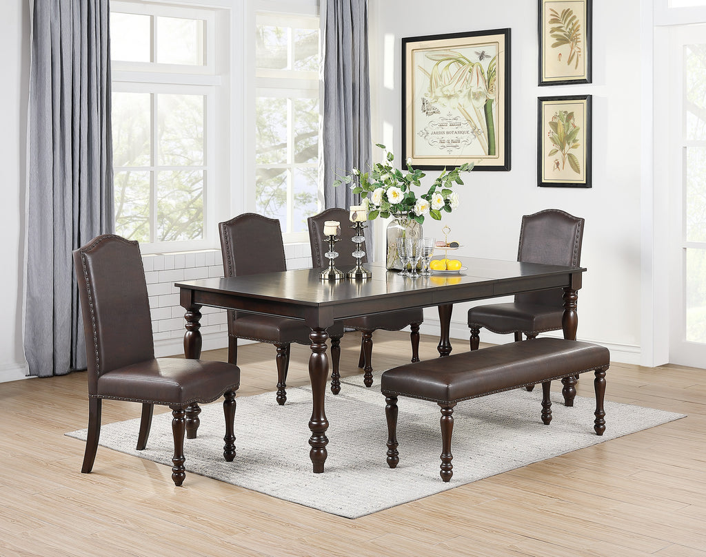 Cherry Finish Faux Leather Bench D373276