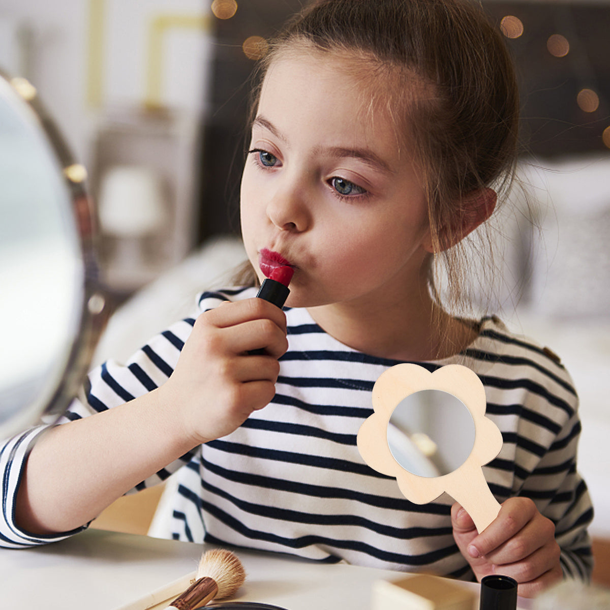 40 pcs Unfinished Wood Handheld Mirror Craft Mirror E86406