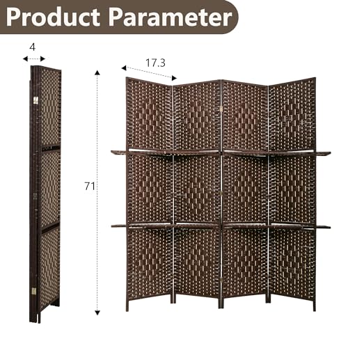 4 Panel Wood Room Divider with Storage Shelves E1920