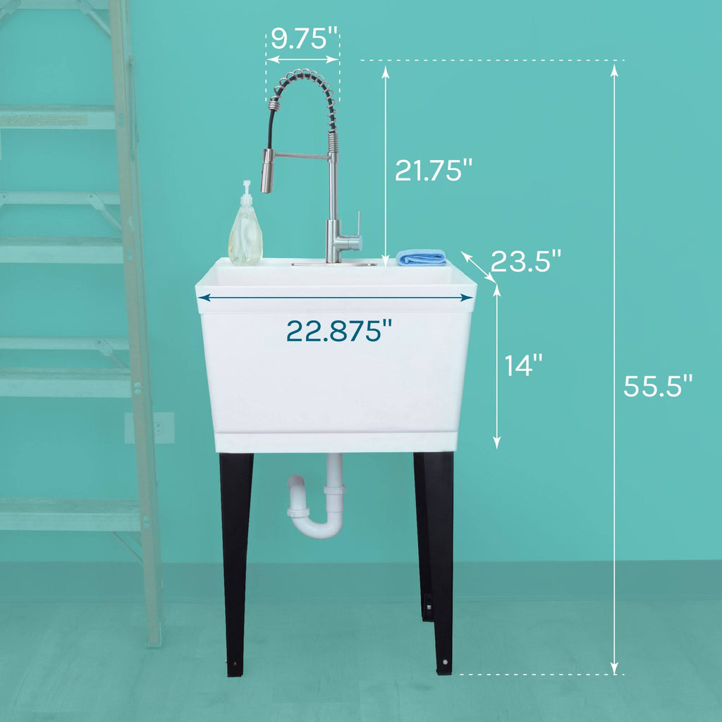 White 19 Gallon Thermoplastic Utility Sink Set with Stainless Steel Faucet K7276