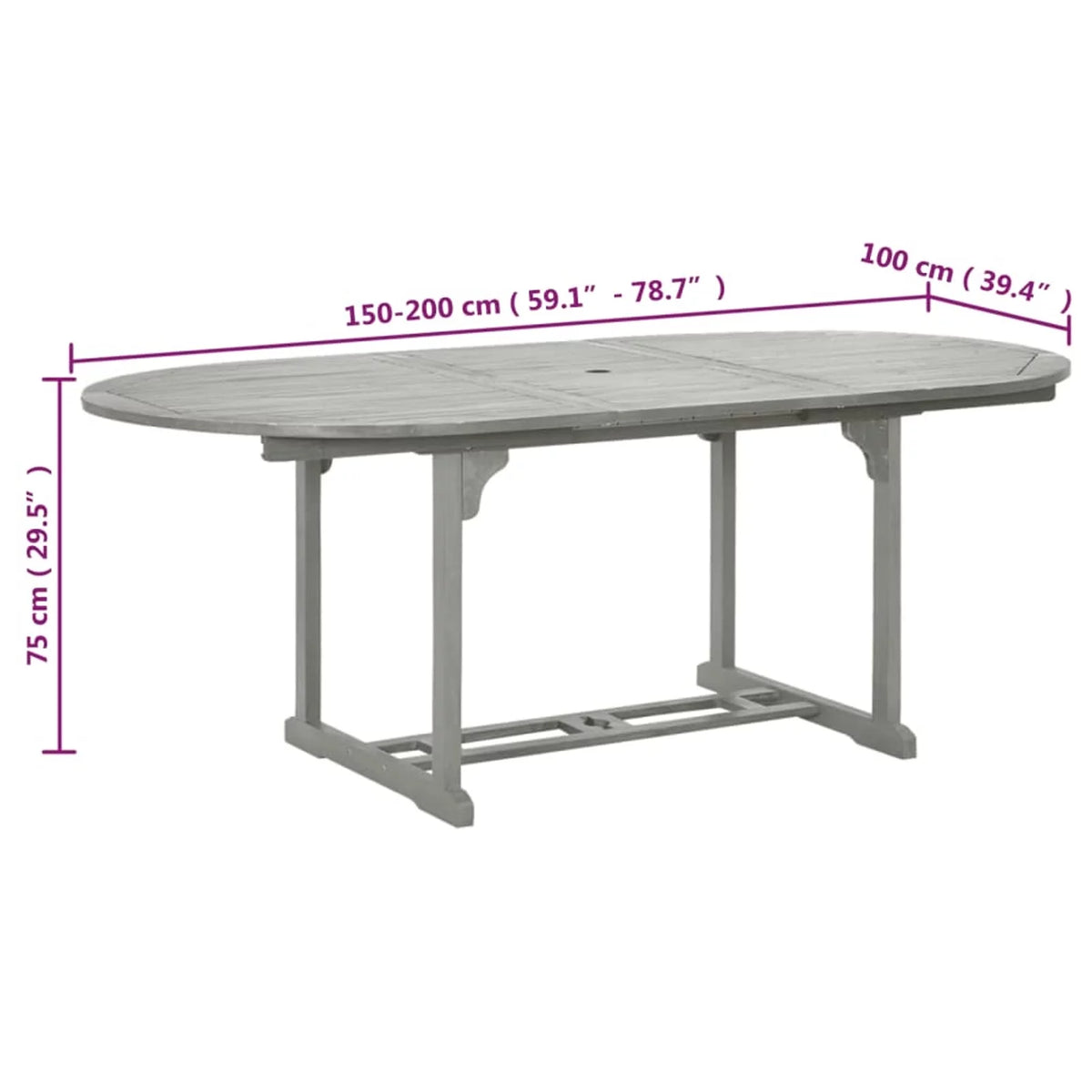Gray Acacia Wood Extendable Oval Outdoor Dining Table with Umbrella Hole L531821
