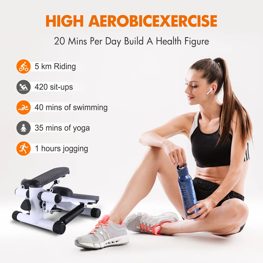 Gray Mini Stepper Air Stair Climber Exercise Machine with Resistance Band C8891