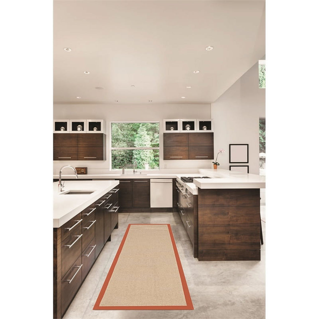 Machine Tufted Wool 2'6"x8' Rug in Natural and Burnt Orange P724