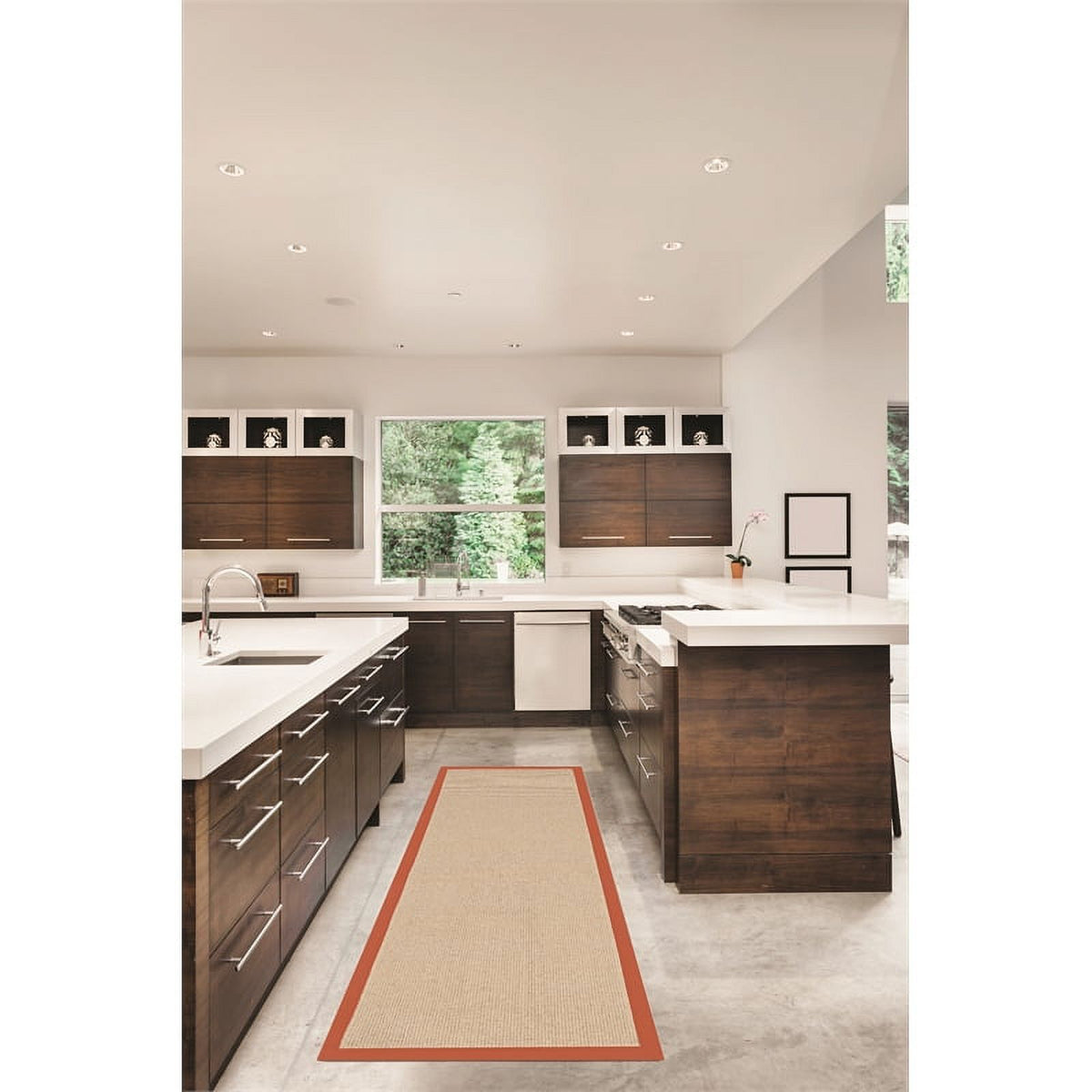 Machine Tufted Wool 2'6"x8' Rug in Natural and Burnt Orange P724