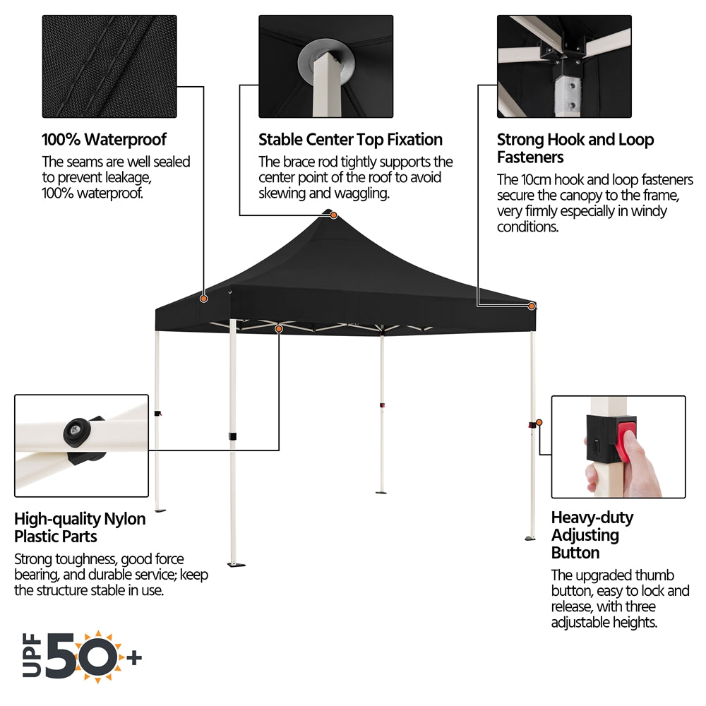 Black 10 FT Pop-up Canopy with Roller Bag and Sandbags W94294