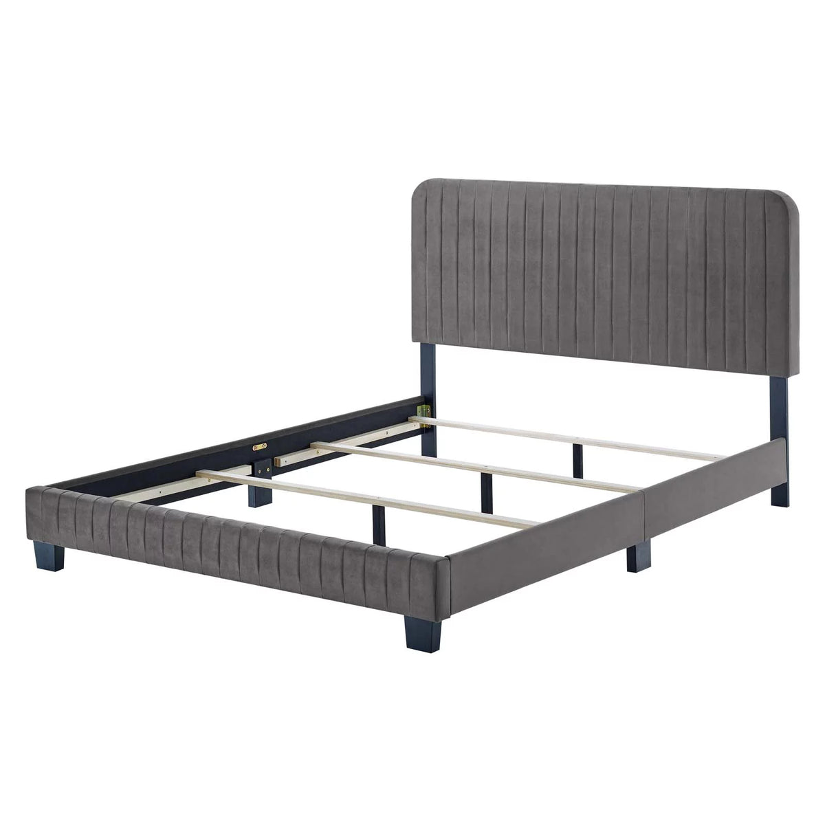 King Size Grey Velvet Tufted Platform Bed Frame E9079
