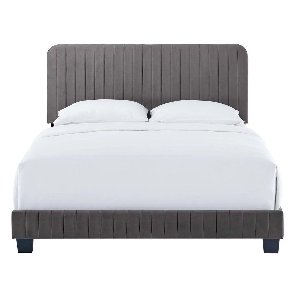 King Size Grey Velvet Tufted Platform Bed Frame E9079
