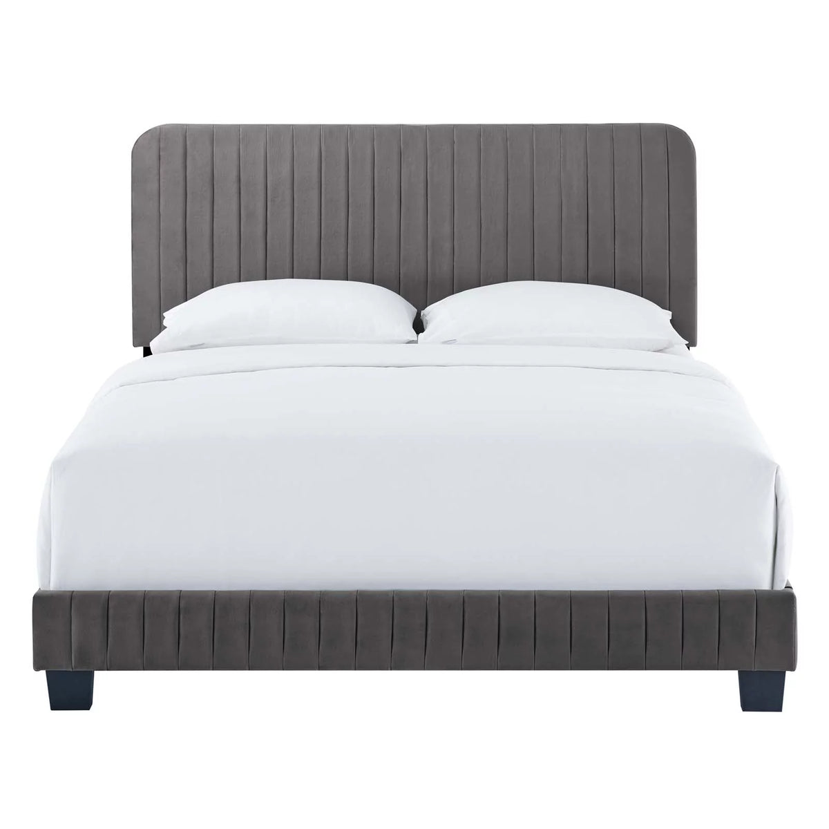 King Size Grey Velvet Tufted Platform Bed Frame E9079