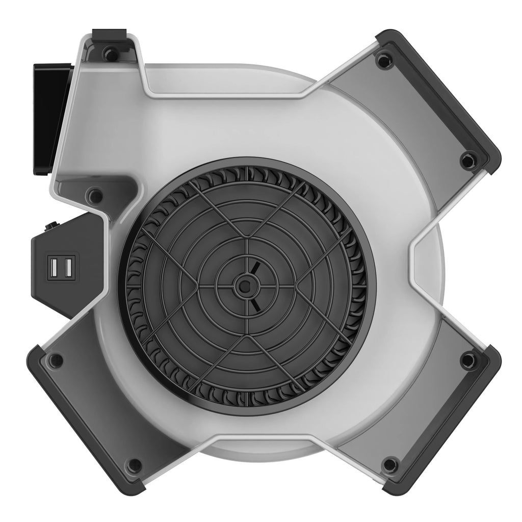 11" 6 Position Blower Fan with Outlet and USB Ports, Gray P996