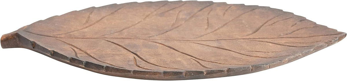 Hand-Carved Mango Wood Leaf Tray, Brown Pack of 2 B846436