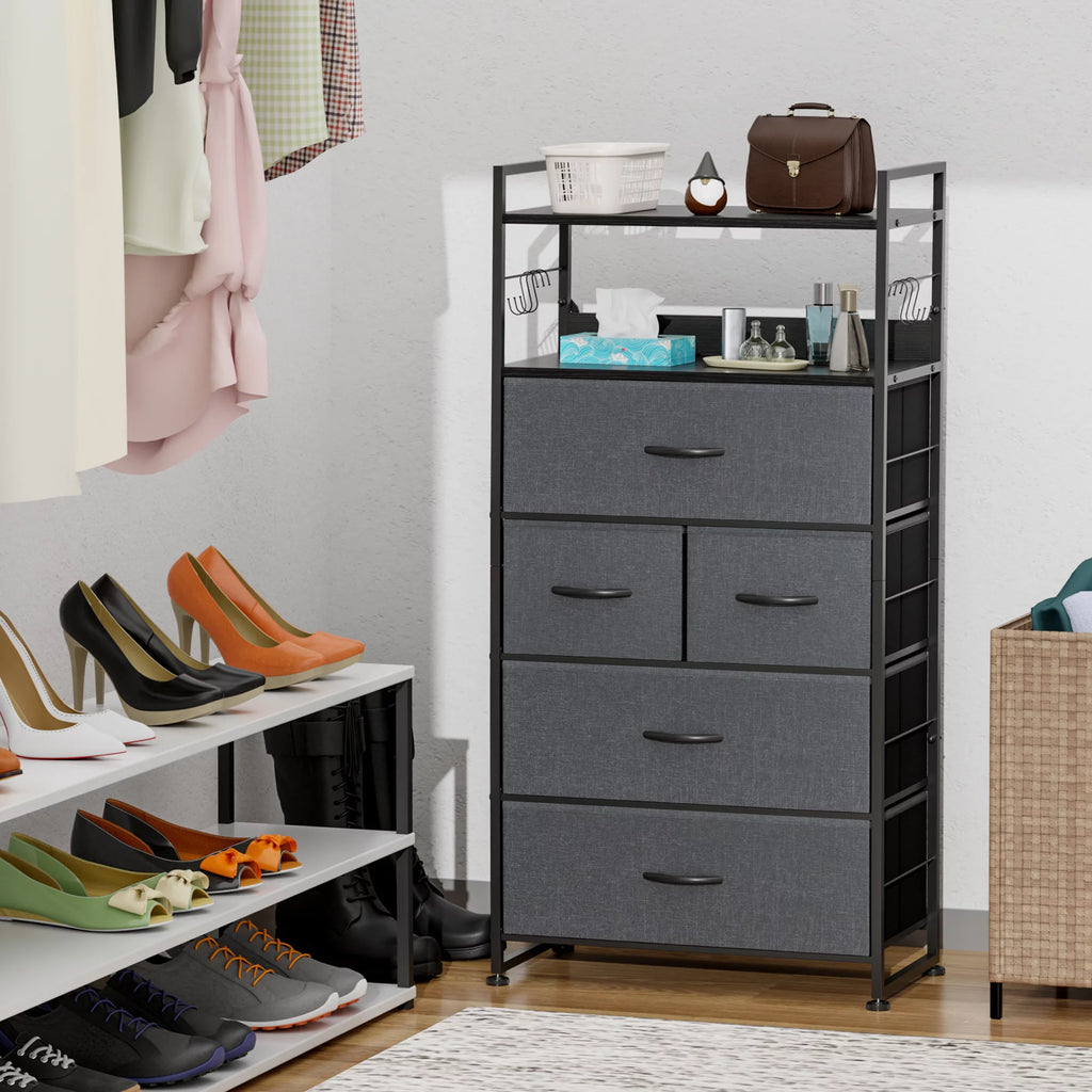 White 12 Drawer Dresser with Side Pockets and Hooks V714