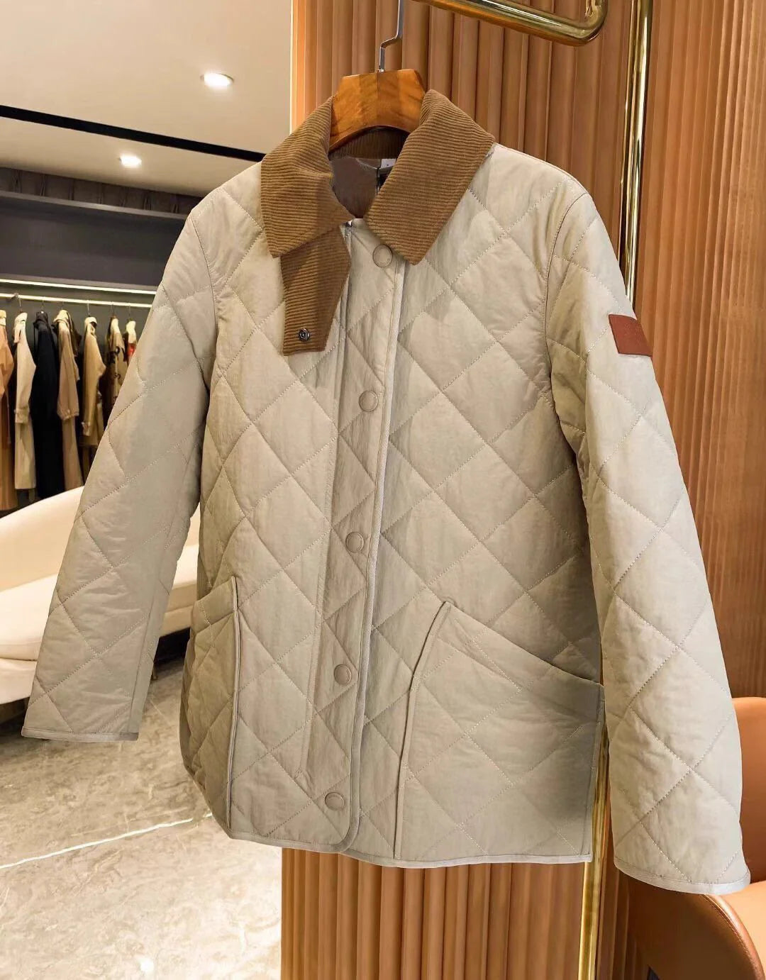 Corduroy Collar Diamond Quilted Barn Jacket N7737