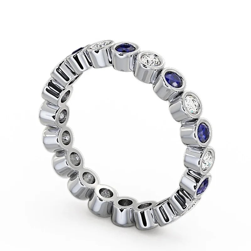 14K White Gold Diamond Blue Sapphire Eternity Band H9317