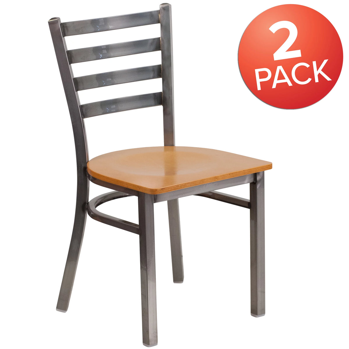 2 Pack Clear Coated Metal Restaurant Chair with Natural Wood Seat T273479