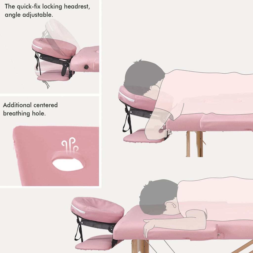 Adjustable 2 Section Massage Table with Carrying Bag, 500 lbs, Pink O8834