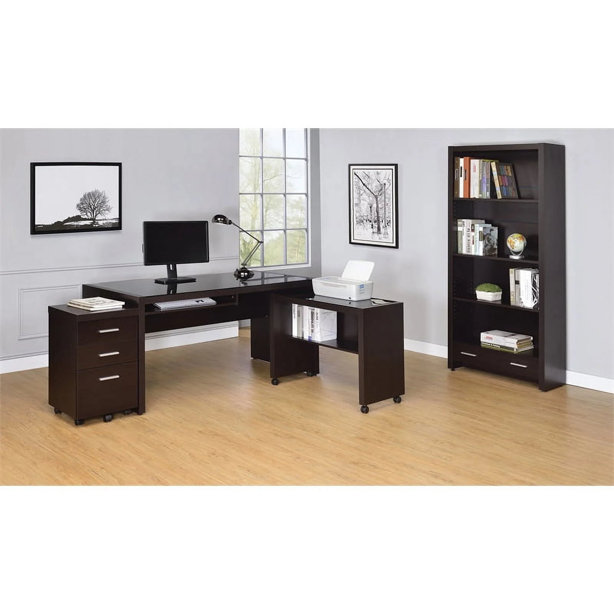 4 Piece Set with Desk Mobile File Cabinet Office Chair and Bookcase L435621