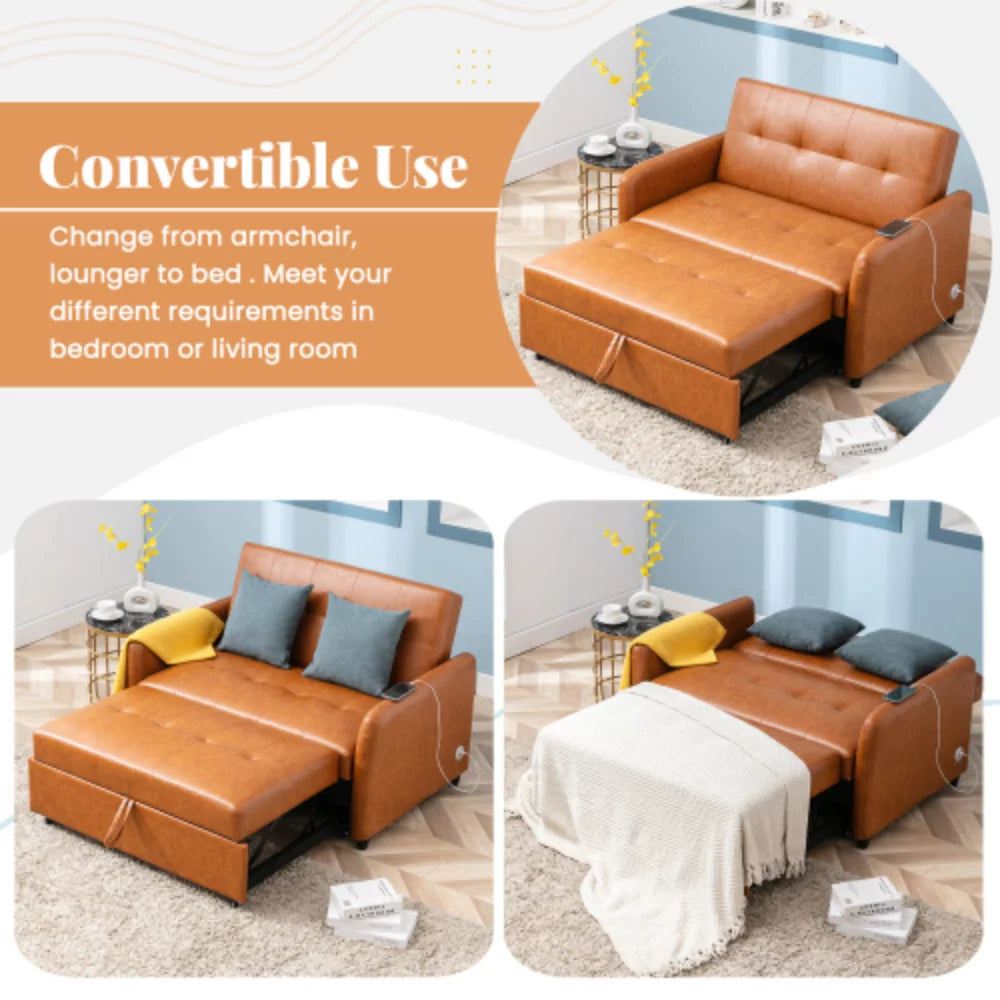 51" Convertible Sleeper Bed, Adjustable Oversized Armchair with Dual USB Ports S40146