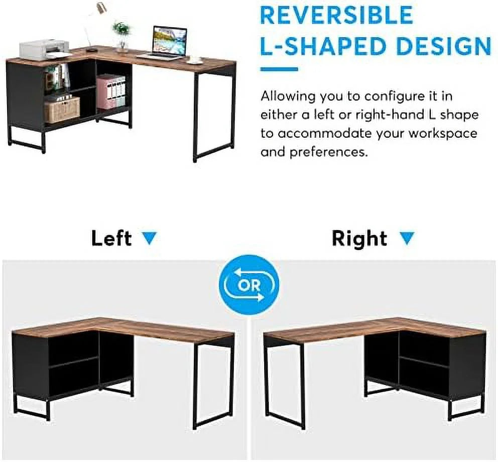 59 inch Reversible L Shaped Desk with File Cabinet D2441