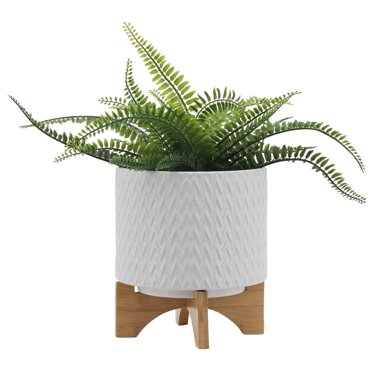 White Ceramic Chevron Planter With Stand P67399