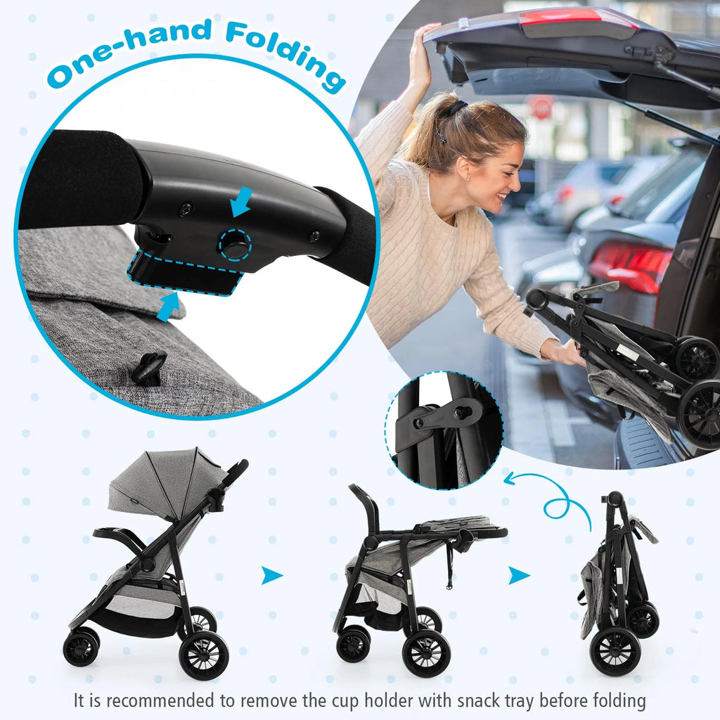 Baby Jogging Stroller Travel System with Adjustable Canopy Grey E622
