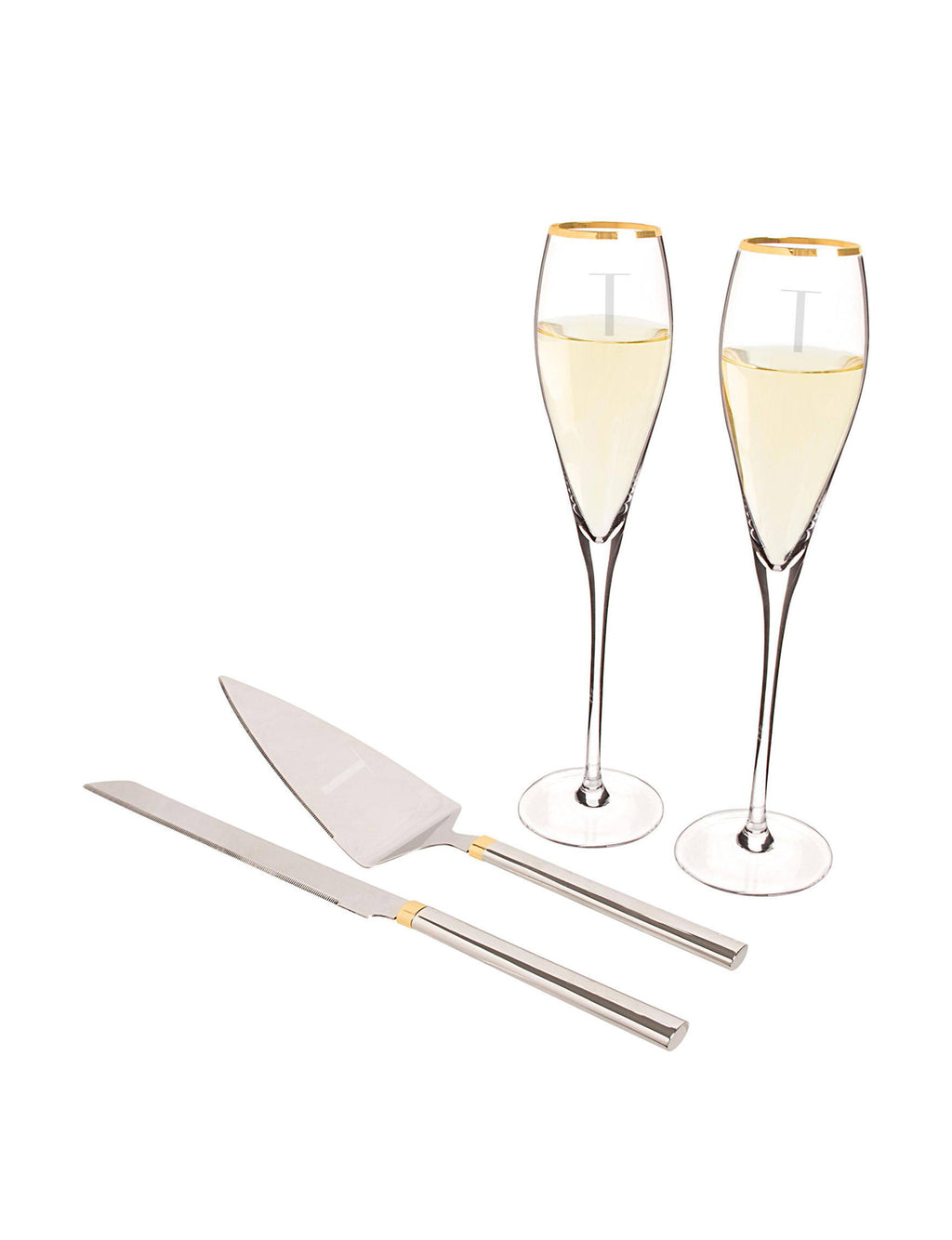 Gold Champagne Flutes and Cake Serving Set P2161