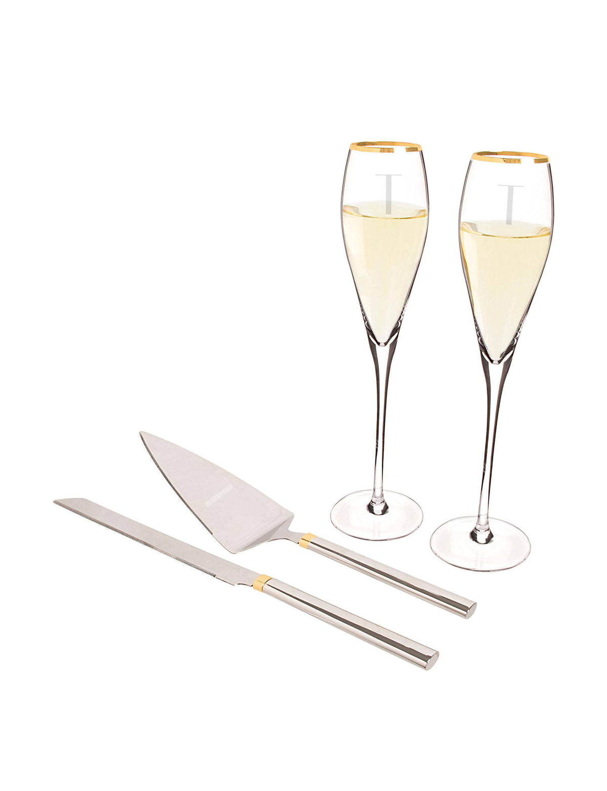 Gold Champagne Flutes and Cake Serving Set P2161