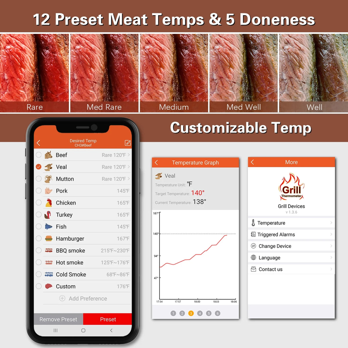 6-Probe Bluetooth Meat Thermometer with LCD Display Y16571