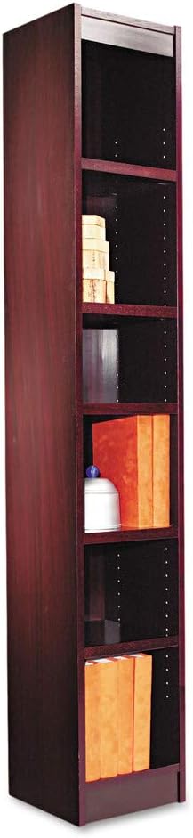 Narrow Profile Bookcase, Wood Veneer, Six-Shelf, Mahogany A8282