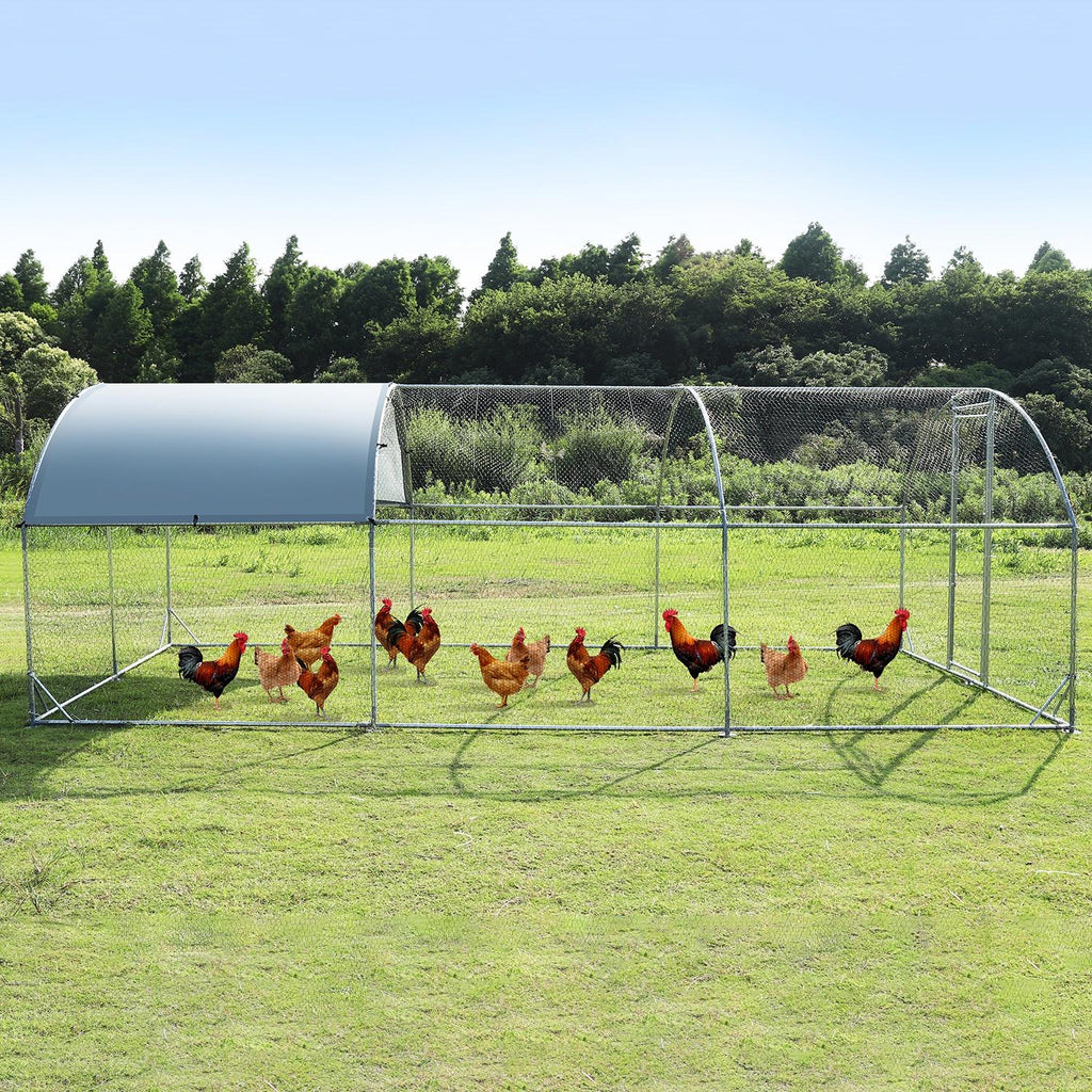 Large Metal Chicken Coop Walk-in Poultry Cage with Waterproof Cover (9.2'W x 18.7'L x 6.5'H) C767