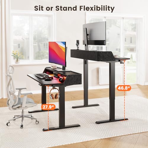 White Electric Height Adjustable Standing Desk with Storage Shelves L910