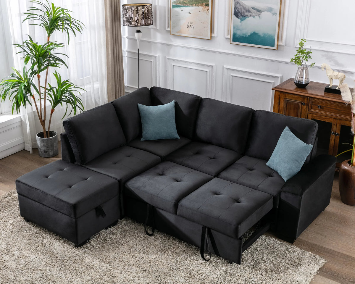 Black L Shape Sectional Sofa with Storage D3639