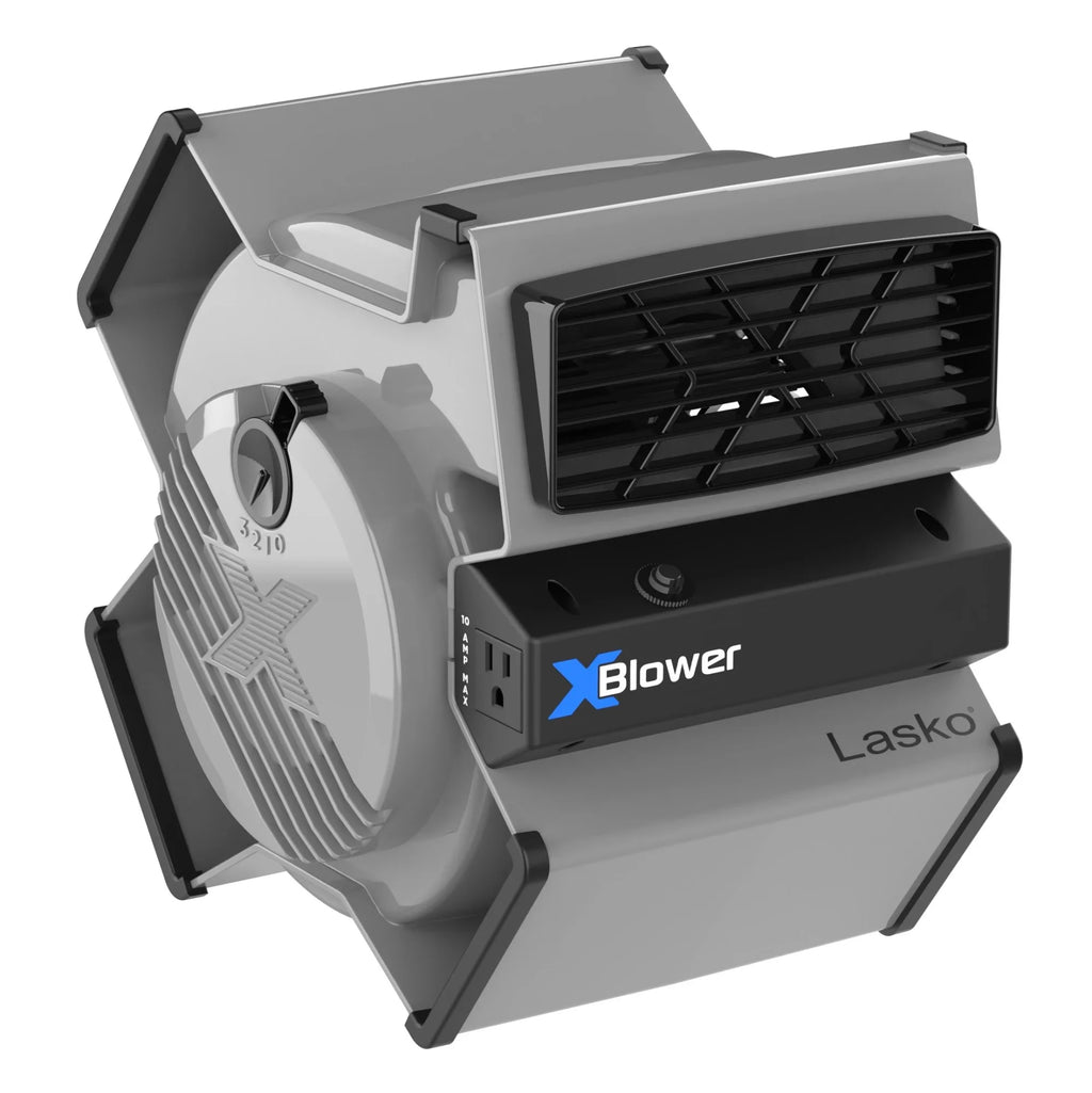 11" 6 Position Blower Fan with Outlet and USB Ports, Gray P996