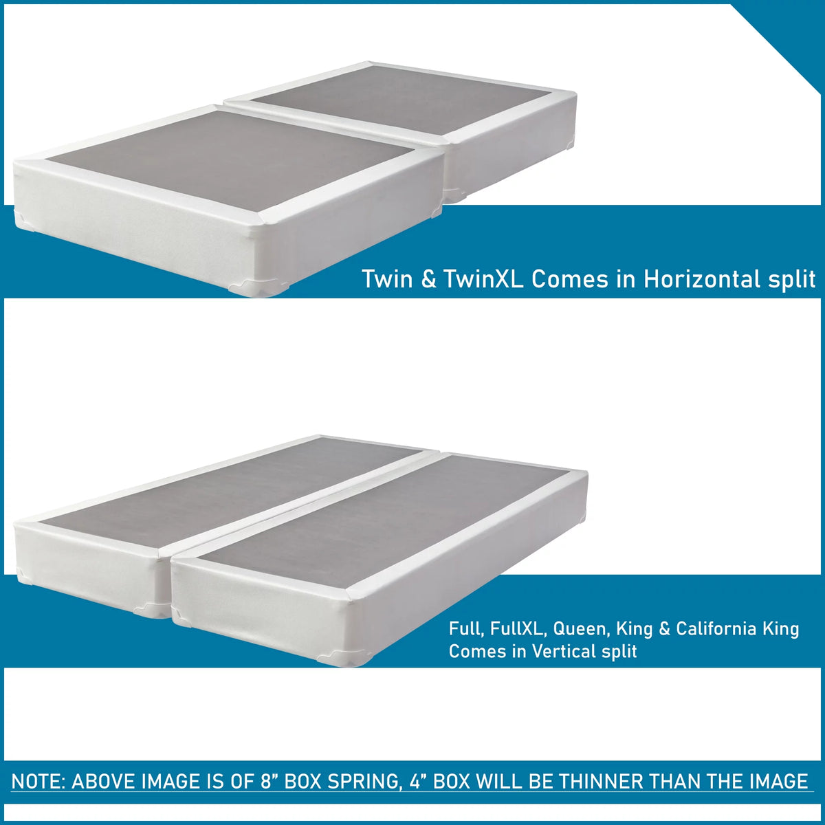 4" Split Fully Assembled Wood Box Spring, Queen, White L626988