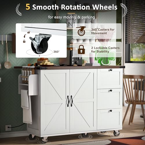 White Kitchen Island with Drop Leaf and Drawer F3683