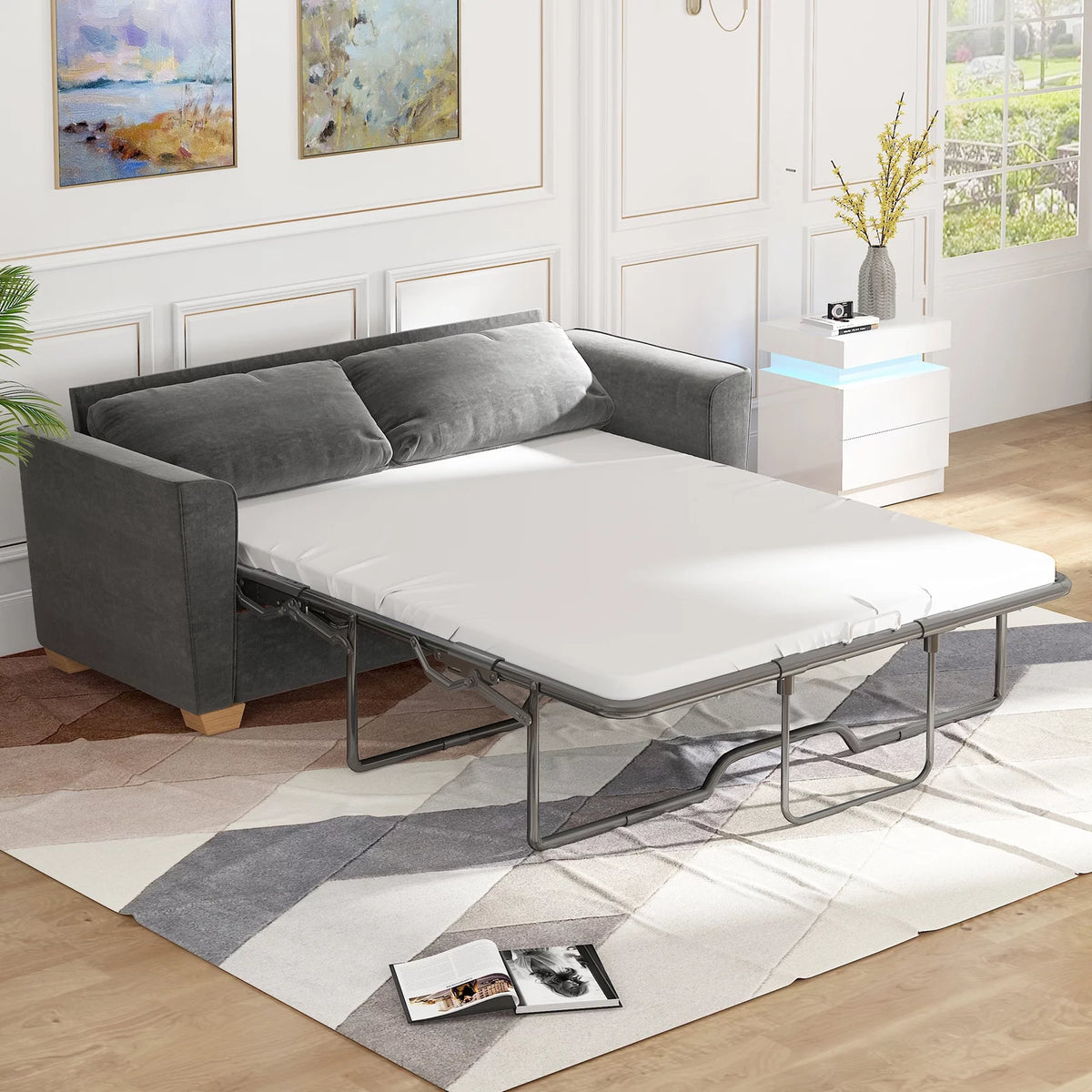 Grey Full Pull Out Sofa Bed with Memory Foam Mattress B33286