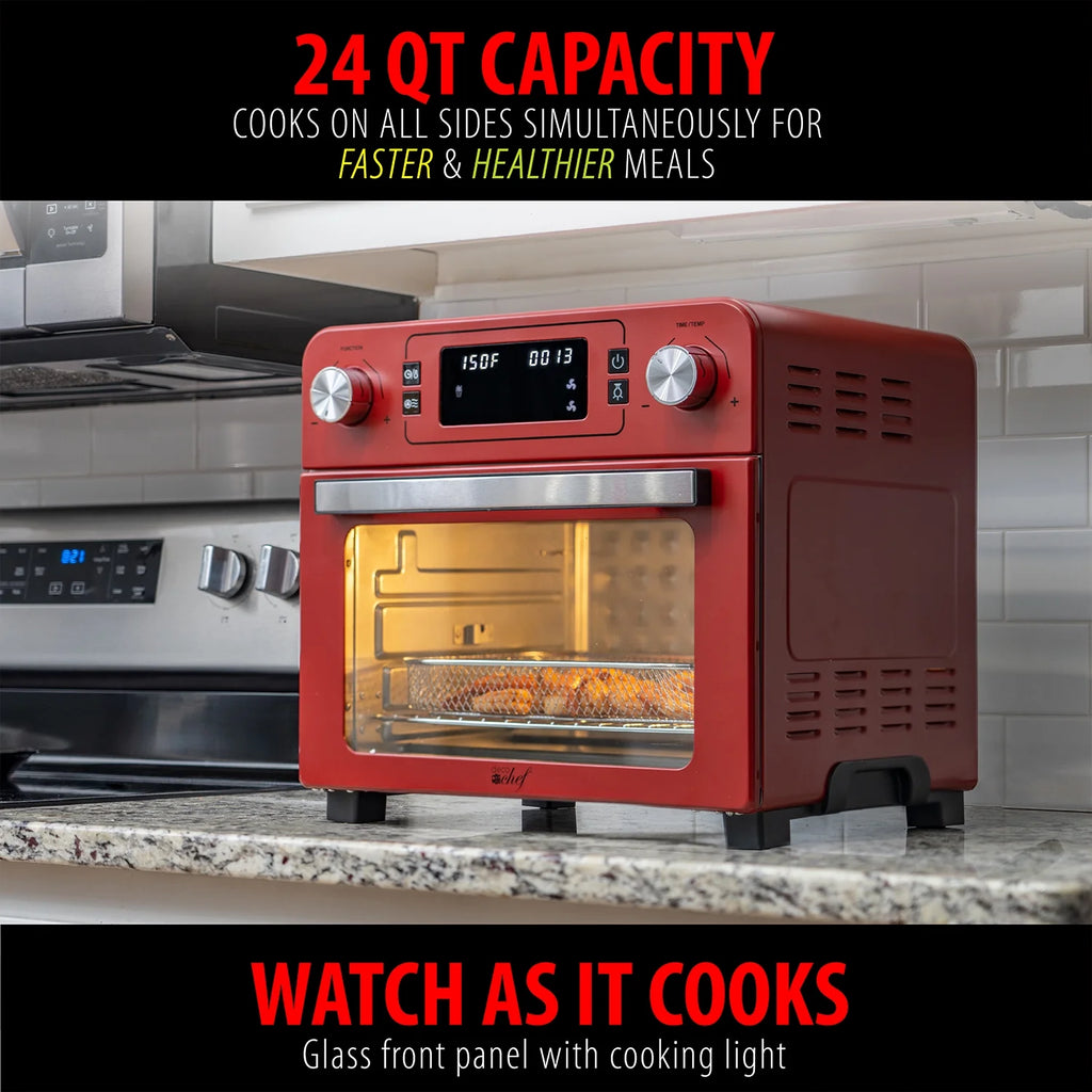Red Stainless Steel Countertop Toaster Oven with Air Fryer and Rotisserie Assembly I588090