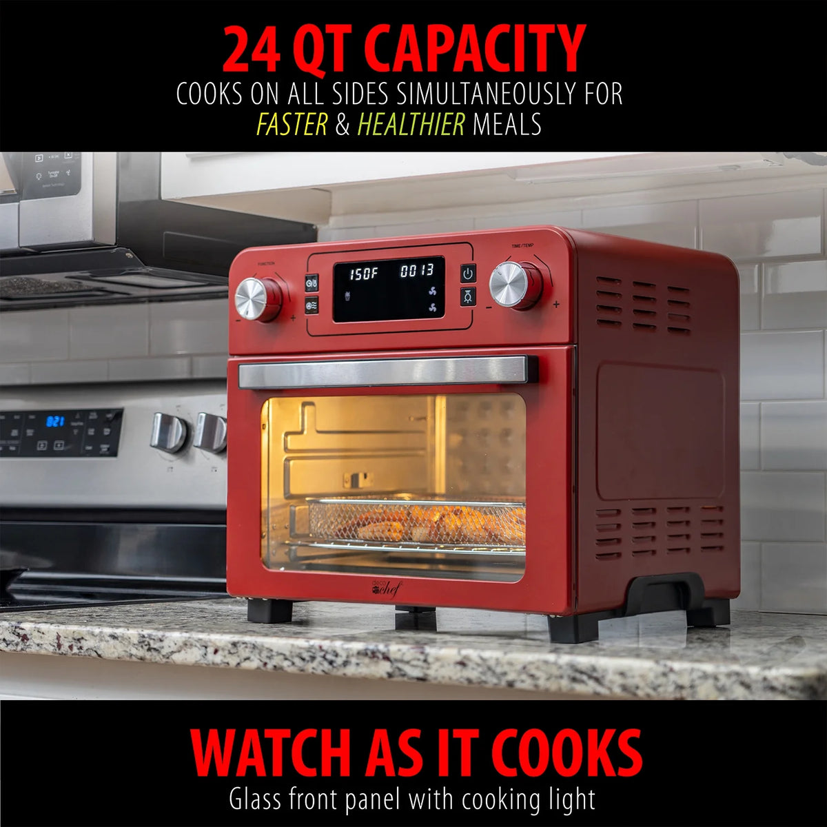 Red Stainless Steel Countertop Toaster Oven with Air Fryer and Rotisserie Assembly I588090