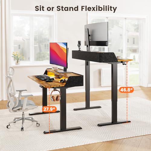 White Electric Height Adjustable Standing Desk with Storage Shelves L910