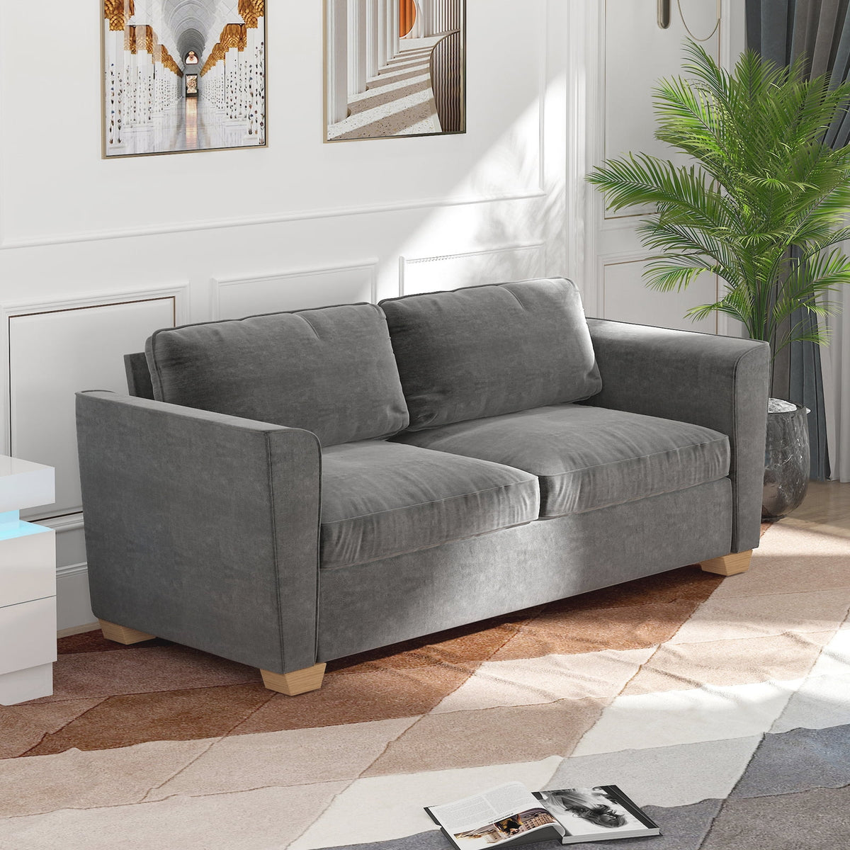 Grey Full Pull Out Sofa Bed with Memory Foam Mattress B33286