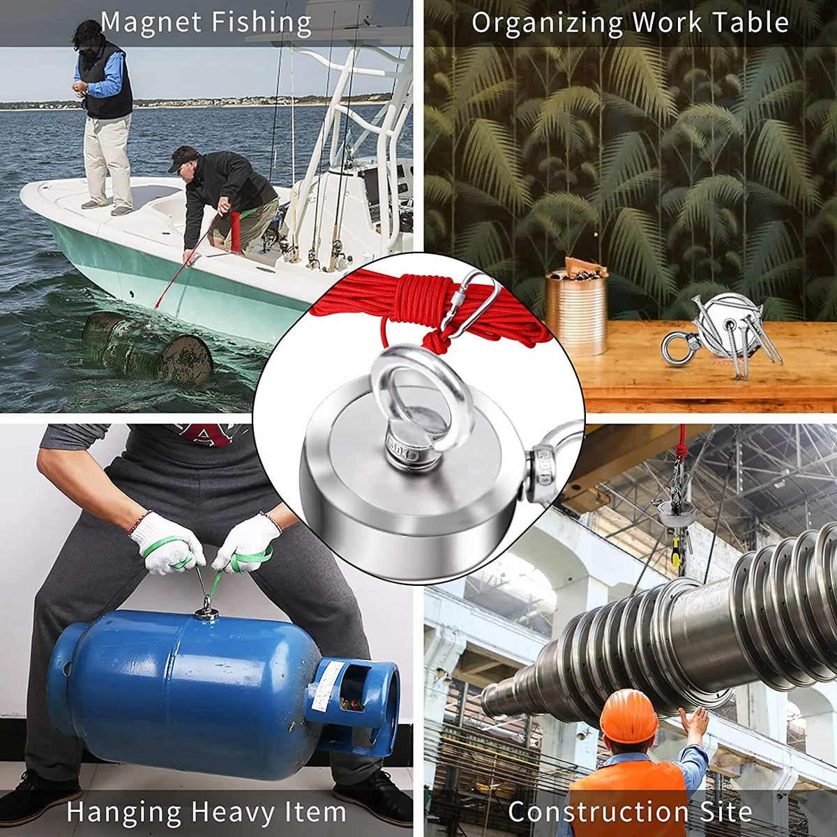 Double Side Neodymium Fishing Magnet Kit with Rope and Carabiner N189264